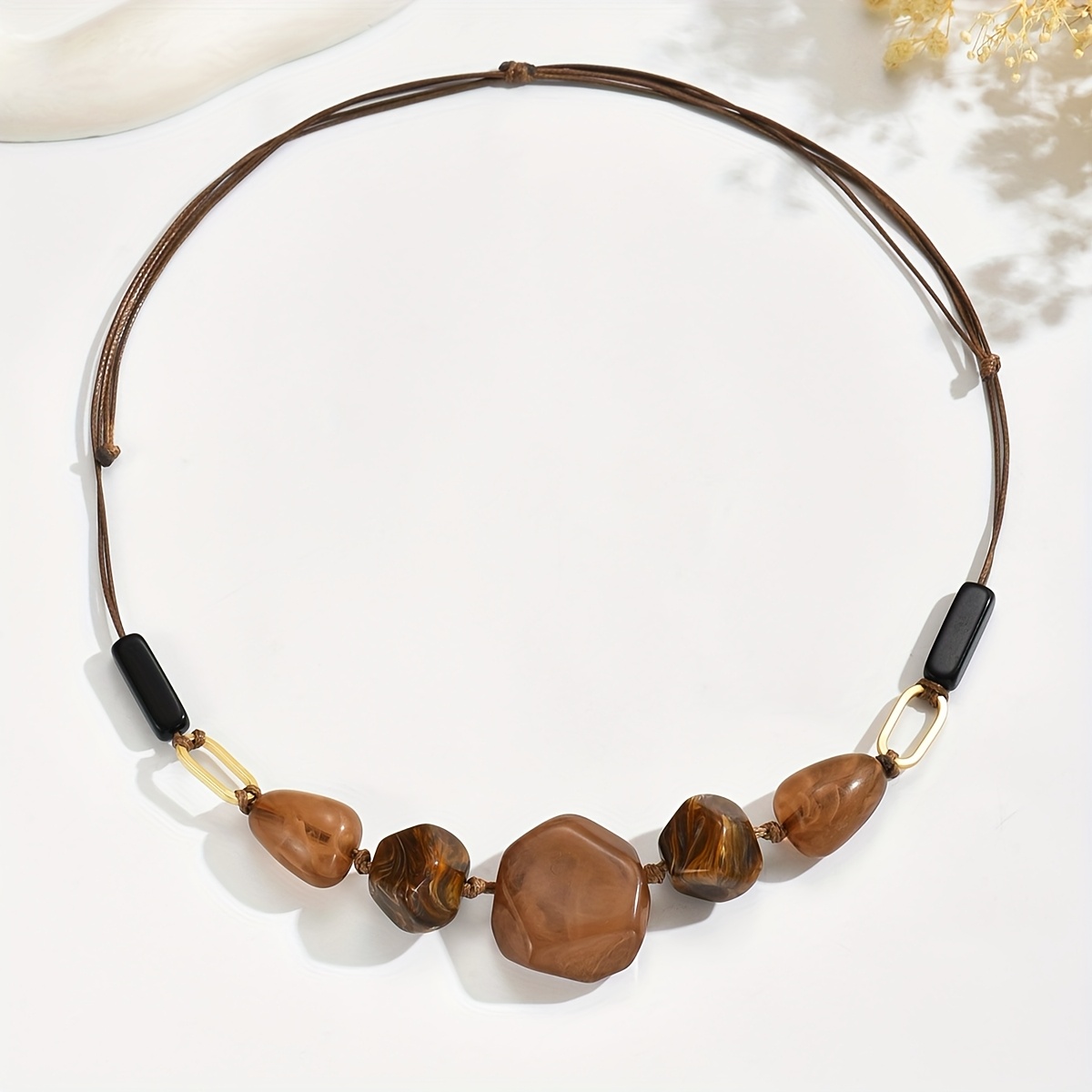Vintage Style Bohemian Beaded Necklace with Irregular Resin Beads